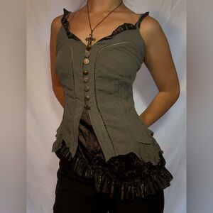 Hazel Charcoal Ruffled Button-Up Blouse